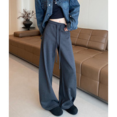 女2025秋冬季 新款 加厚高腰宽松显瘦卫裤 灰色运动阔腿裤 休闲弯刀裤