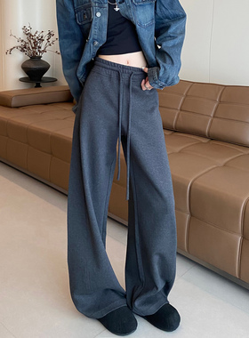 灰色运动阔腿裤女2025秋冬季新款加厚高腰宽松显瘦卫裤休闲弯刀裤