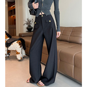 休闲直筒慵懒松弛感裤 黑色阔腿裤 子 西装 裤 女春秋新款 高腰垂感窄版