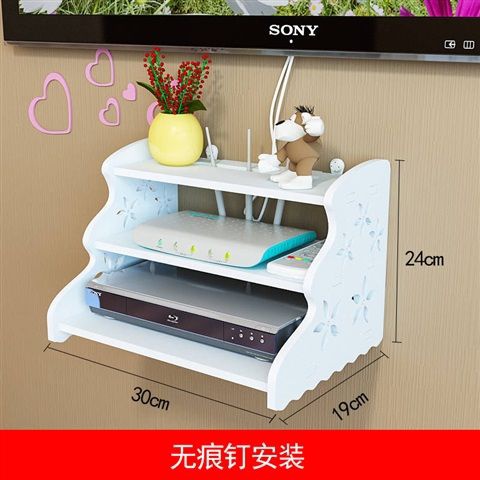 Rack for wireless network router punch-free TV wall shelf