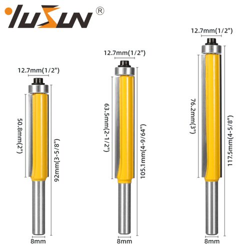 宇盛加长修边刀8柄12.7mm三件套仿型轴承直刀木工铣刀具毛刺修槽