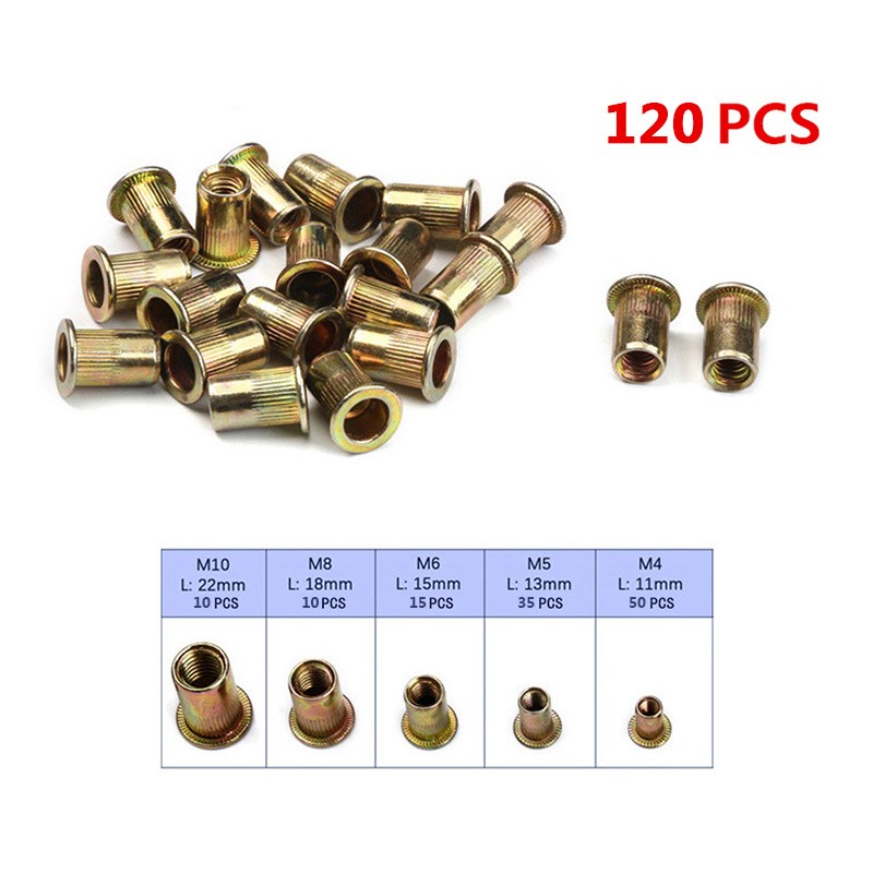 工厂120PCS盒装镀彩锌铆螺母M4 M5 M6 M8 M10平头竖纹拉铆用