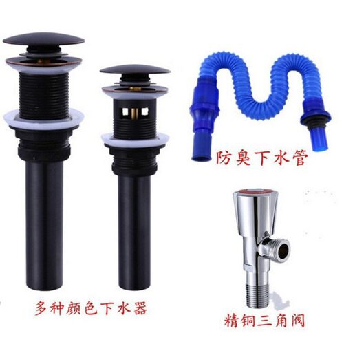 黑色欧式弹跳水槽下水器拉丝金溢水口陶瓷菜盆排水管面盆下水器