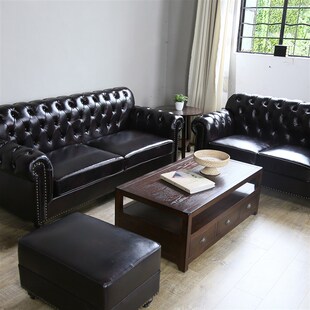 美式乡村复古拉扣三人整装会议室沙发公司前台售楼部洽谈区沙发