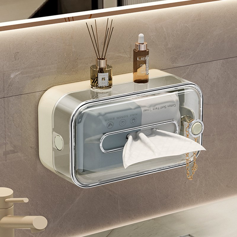 卫生间壁挂式纸巾盒家用粘贴式洗面巾收纳盒厨房免打孔倒挂抽纸盒