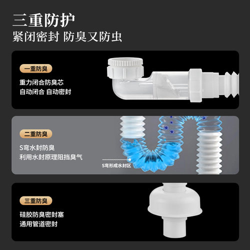 面盆下水管套装洗手池脸盆侧排防臭落水器排水管下水道防臭下水管
