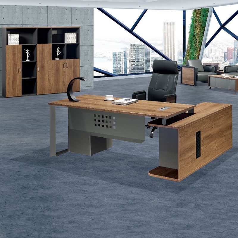 时尚板式办公桌老板主管行政电脑钢制桌架大班桌东莞家具