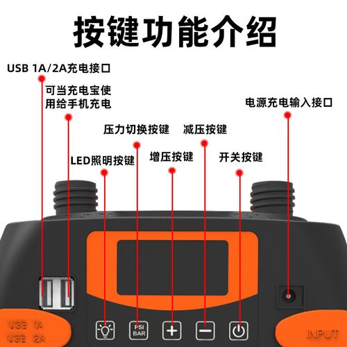 皮划艇SUP桨板冲浪板冲锋舟高压电动充气泵车载12v蓄电6000打气泵