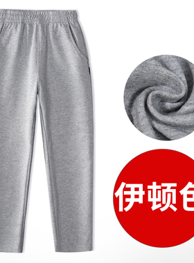 儿童灰色运动裤男女童深灰纯棉直筒伊顿长裤春秋小学生校服裤班服