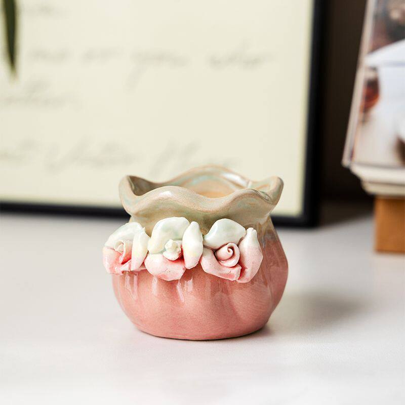 多肉花盆陶瓷捏花火锅简约透气家用创意个性造型肉肉花盆精美复古