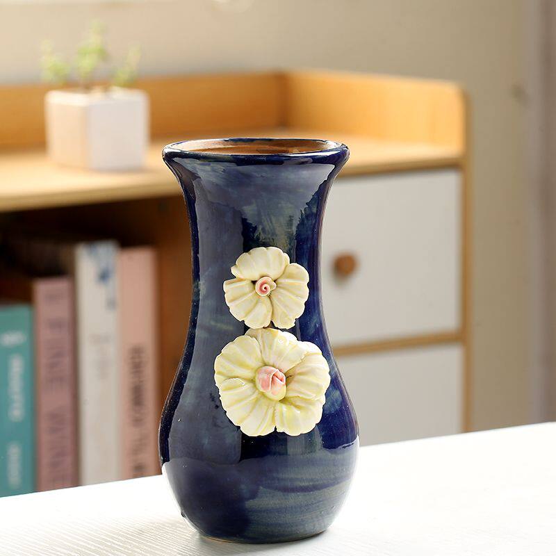 捏花多肉花盆陶瓷透气釉面装饰家用有孔简约收腰高桩创意个性造型