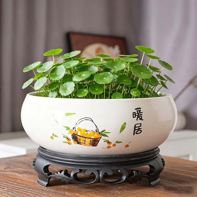 水培花盆无孔陶瓷铜钱草一叶莲莲花大号缸盆碗莲睡莲水仙花绿植盆