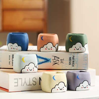 可爱多肉花盆小白云卡通陶瓷简约