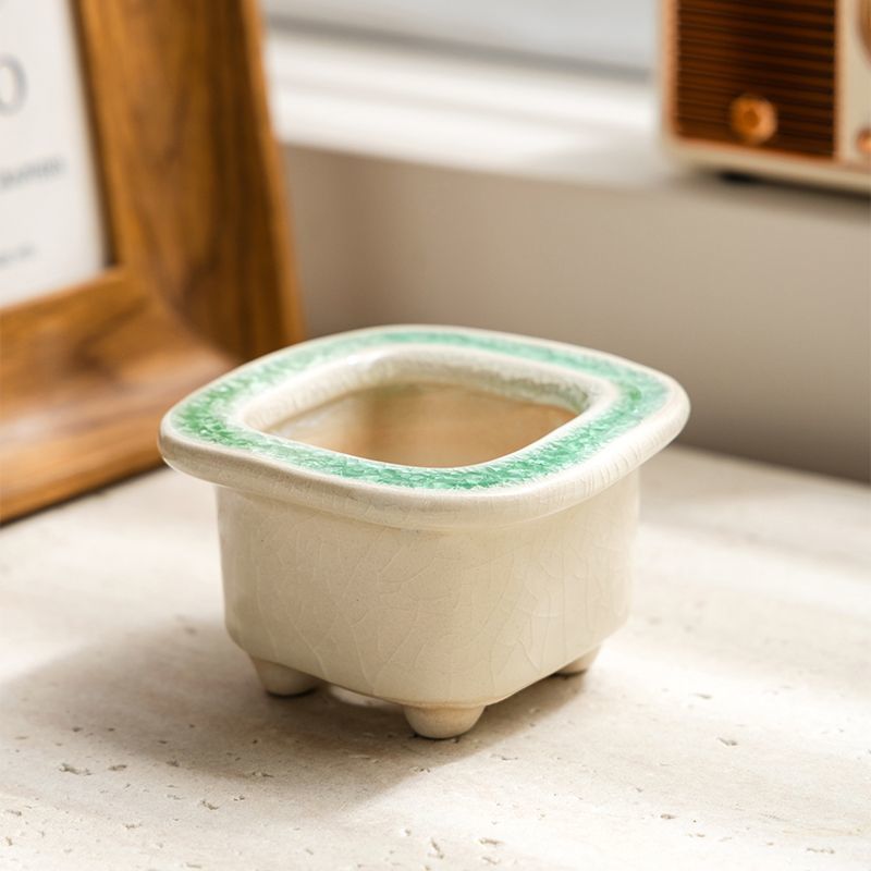 多肉花盆陶瓷冰裂创意个性釉面肉肉花盆透气精美家用造型桌面装饰