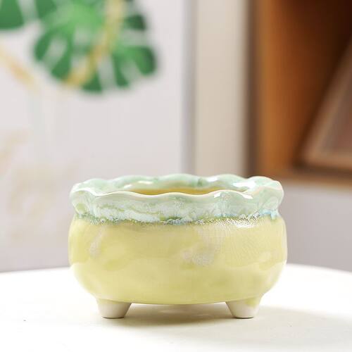 多肉花盆陶瓷冰裂窑变流釉创意个性造型简约透气有孔肉肉群生盆盆
