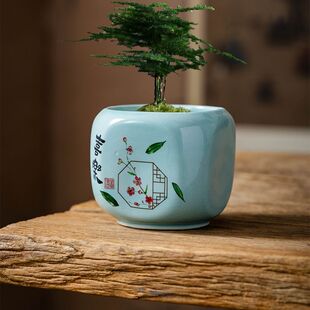 多肉花盆陶瓷中国风喜乐创意个性造型透气简约有孔植物盆栽装饰