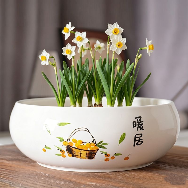 水培花盆陶瓷水仙花一叶莲莲花大号缸盆碗莲铜钱草睡莲无孔绿植盆