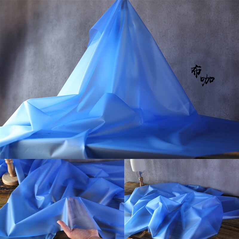 天蓝色半透明雾面tpu透视防水布料磨砂服装雨衣桌布薄膜内纯面料