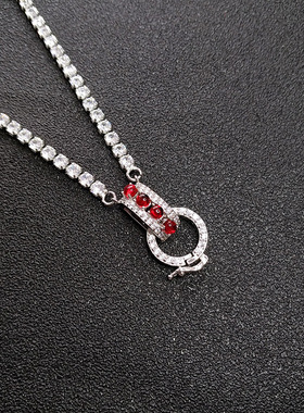 圆环日韩黄金色红蓝宝石吊坠欧美新款满钻红水晶蓝水晶卡扣项链