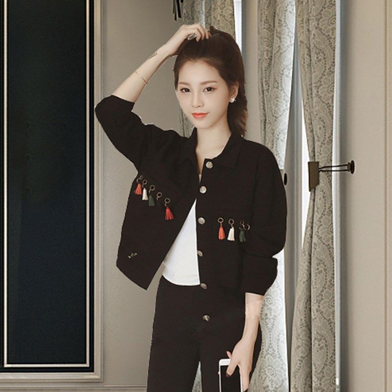 牛仔短款外套女潮春秋韩版学生宽松百搭牛仔衣港风夹克开衫小个子