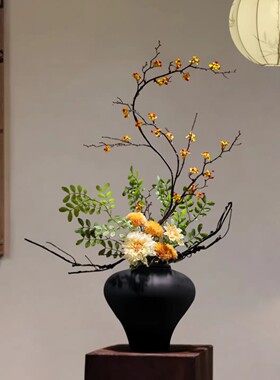 新中式禅意宋韵陶瓷花瓶摆件高级感插花民宿酒店玄关家居装饰摆件