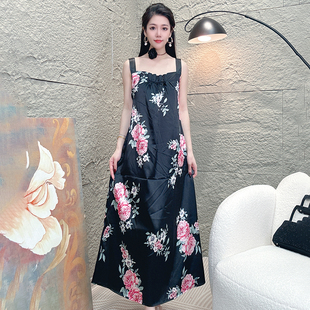 海边吊带裙 清仓现货 百搭高级感小众连衣裙印花油画碎花裙夏季