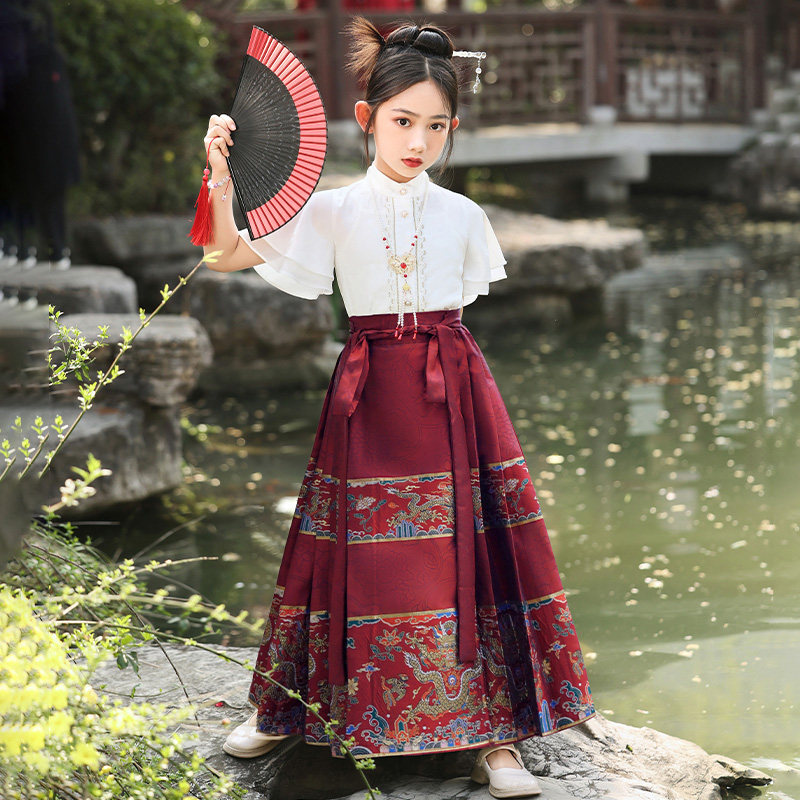 女童红色国风马面裙套装夏季2025新款儿童新中式汉服夏款大童古装,童装/婴儿装/亲子装,唐装,淘宝优惠券,粉丝福利购,淘宝优惠卷
