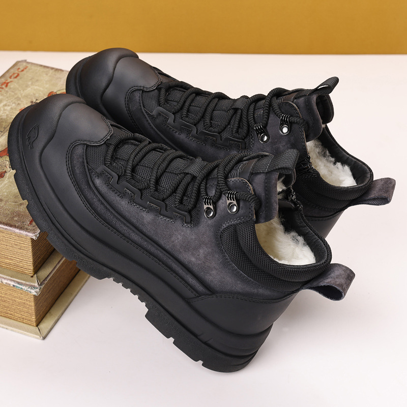 冬季新款真皮羊毛棉鞋保暖加绒加厚皮毛一体防滑休闲棉靴高帮棉鞋