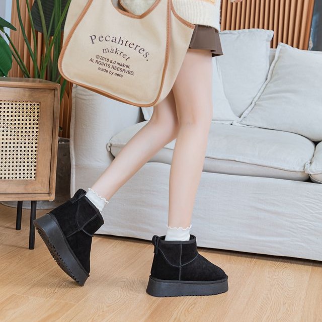 周冬雨2025冬季保暖毛真皮雪地靴厚底内增高松糕厚底厚绒面包鞋