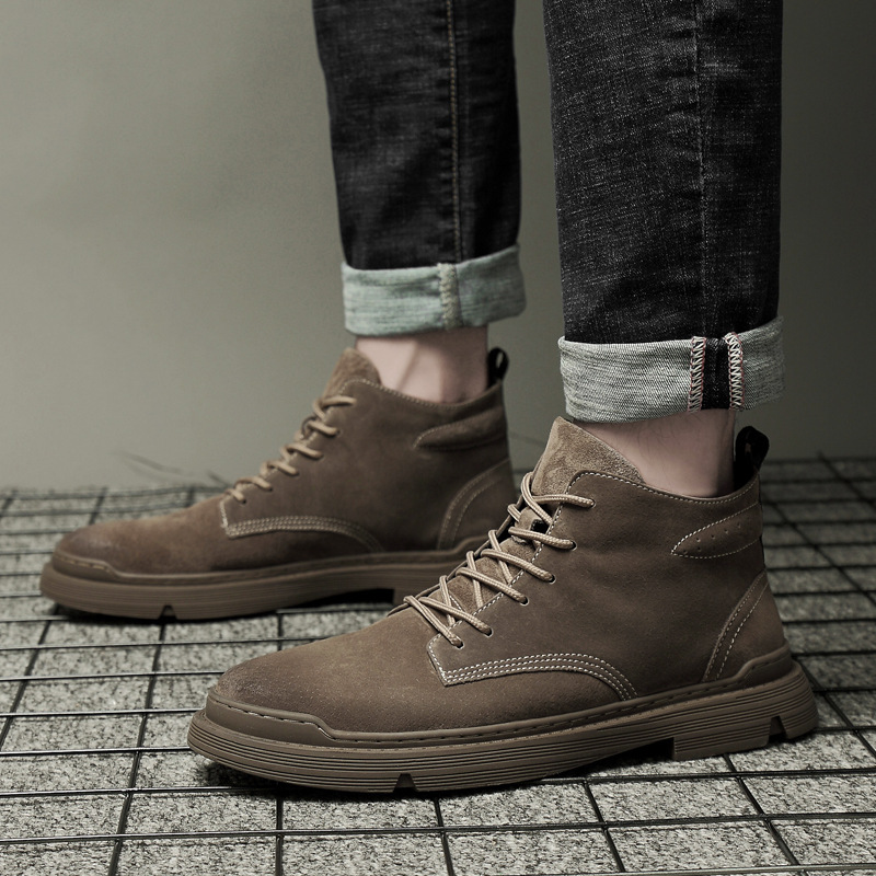 休闲男士高帮户外马丁靴磨砂系带圆头马丁靴秋冬新款百搭韩版潮鞋