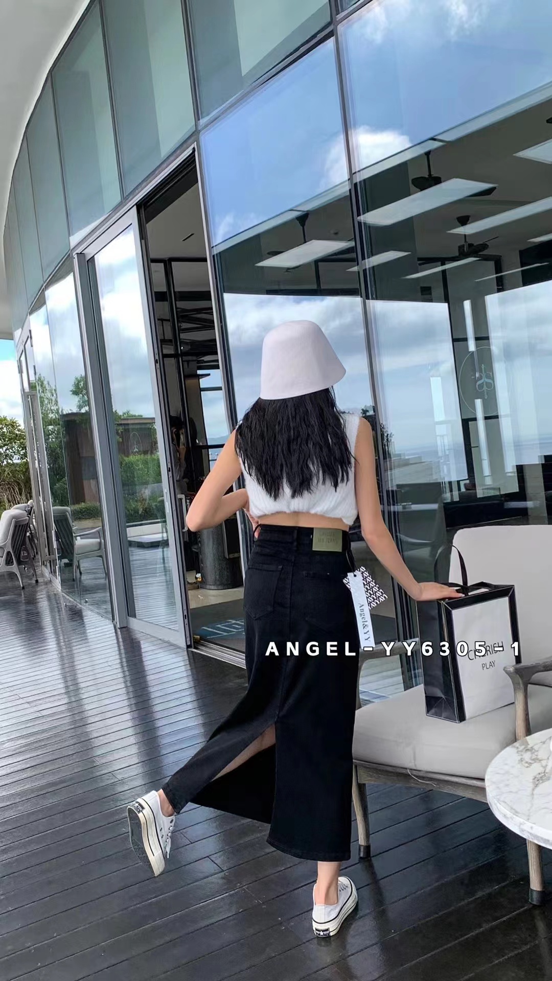 angelyy2023春季新高腰显瘦弹力A字中长款牛仔半身裙女潮6305