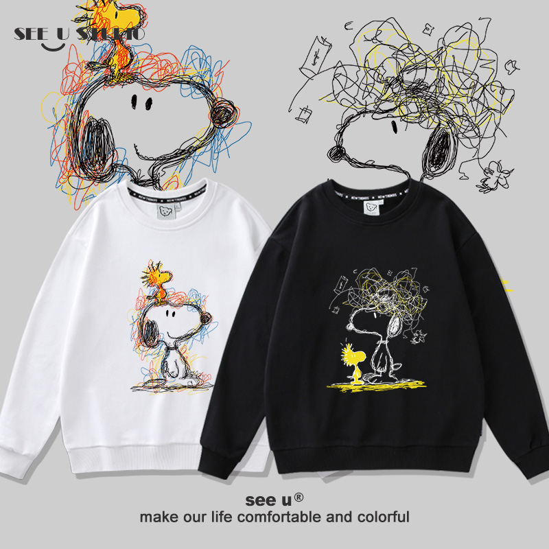 史努比卫衣糊涂塌客周边秋冬加绒薄款情侣上衣圆领套头长袖男女