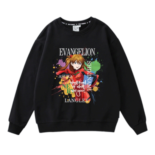 eva联名明日香Asuka印花卫衣2023秋冬纯棉动漫日潮长袖t恤男女