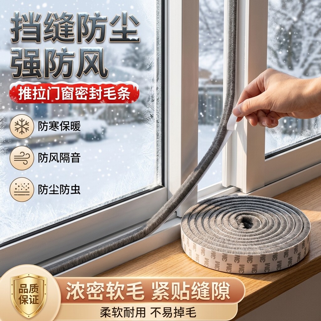 推拉窗密封条铝合金塑钢门窗门缝毛条玻璃条窗户挡风神器防风封条
