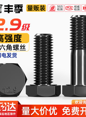 12.9级高强度外六角螺丝螺栓螺钉M5M6M8M10M12M14M16M18M20M22M24