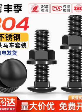 黑色304不锈钢小头马车半圆方颈 镀黑锌桥架扁头四方螺丝螺母套装
