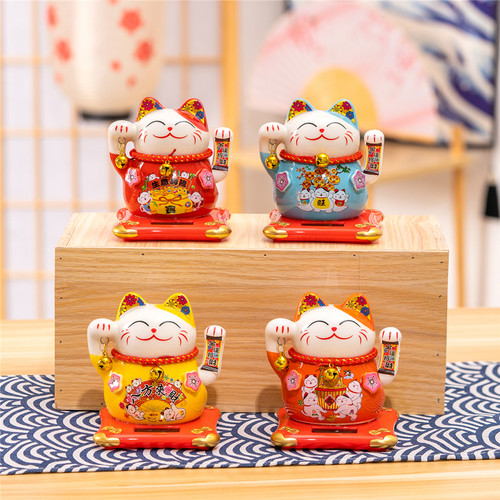 太阳能招财猫摆件陶瓷自动摇手