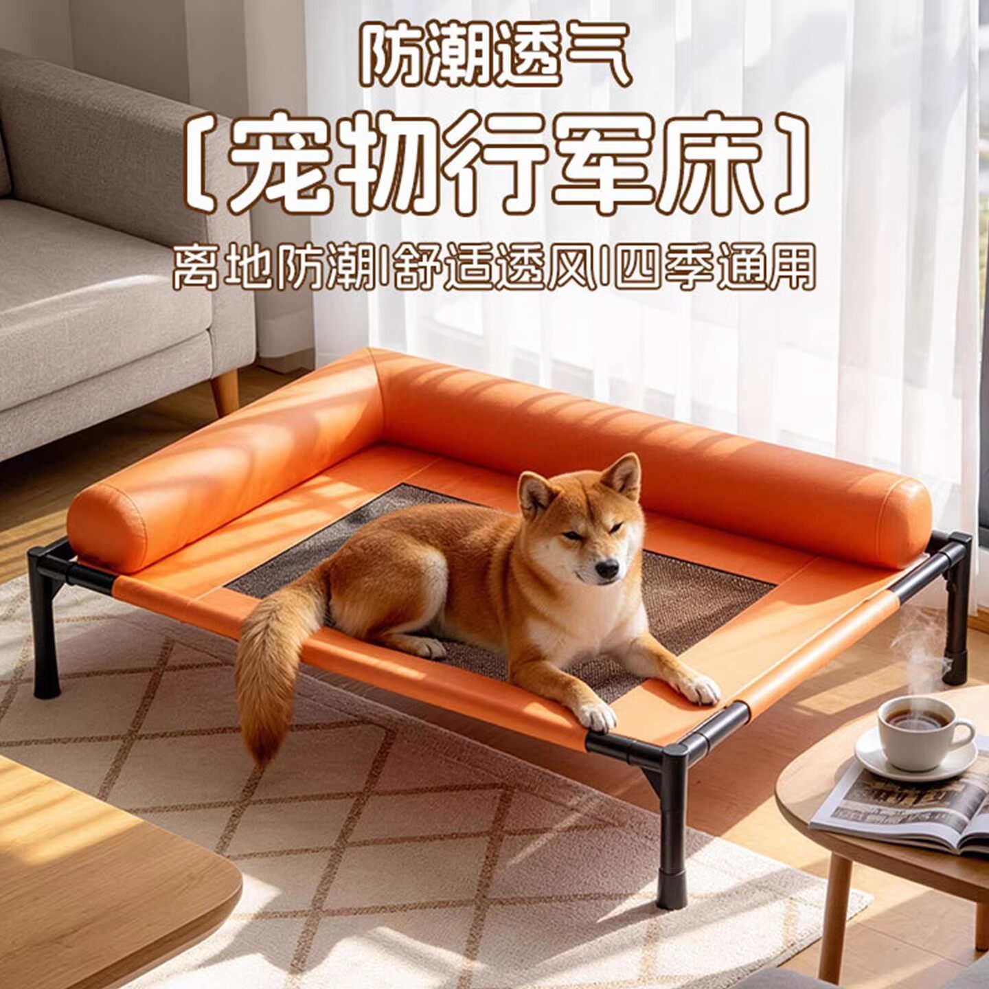 新式狗窝行军床四季通用可拆洗离地防潮中小型犬铁架宠物床垫狗垫