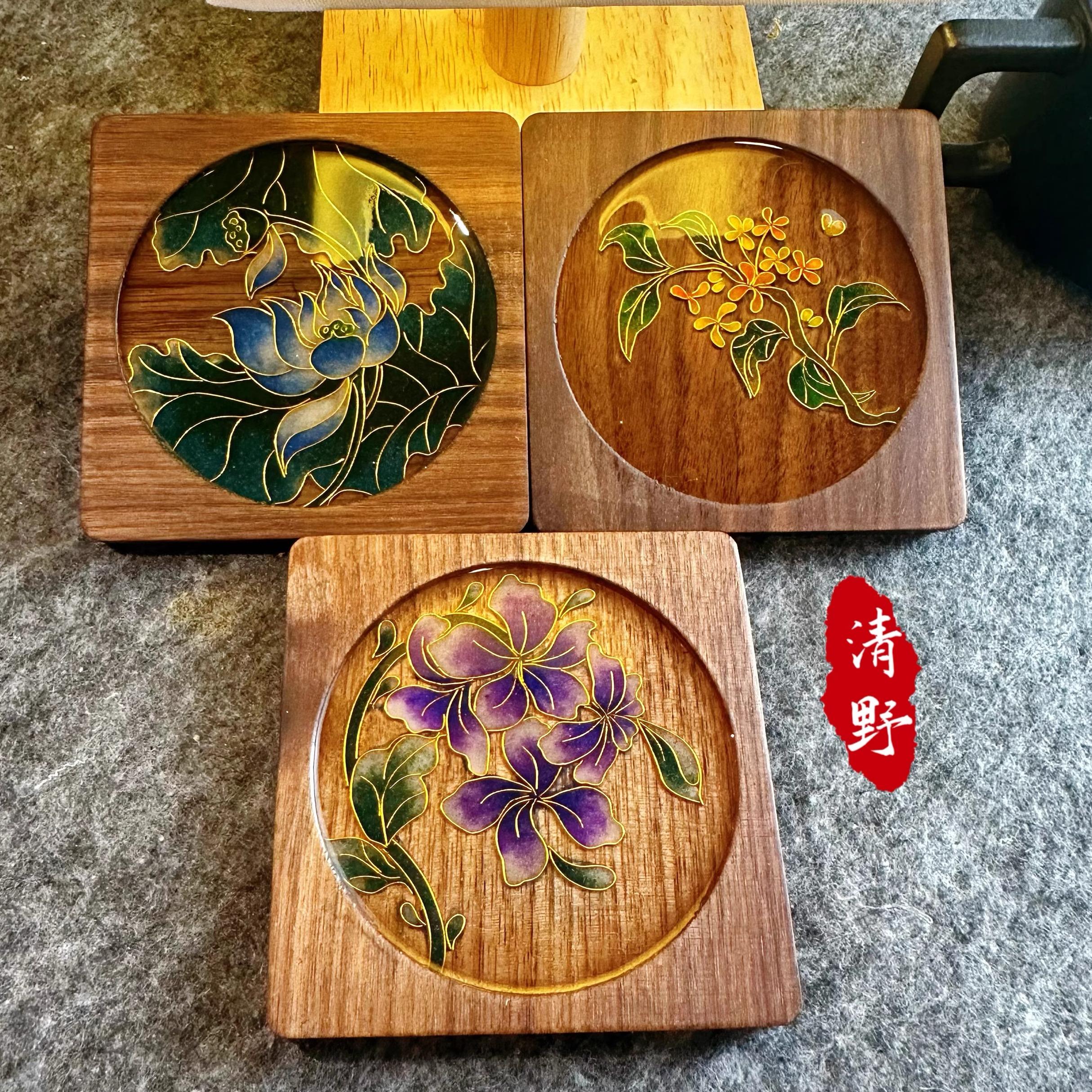 掐丝珐瑯杯垫diy手工材料包-含工具（桂花、蓝雪花含影片教程）