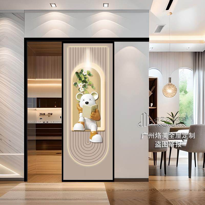 艺术玻璃单吊轨幽灵门厨房推拉门阳台三联动移门卫生间厕所门中式