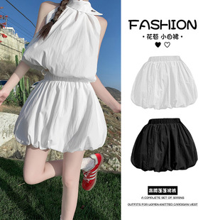 女显瘦百搭半身裙 新款 白色花苞裙百褶日系防走光高腰蓬蓬裙裤 夏季