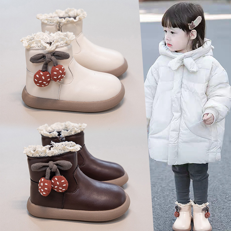 儿童蕾丝棉靴2025秋冬新款女童加绒保暖皮靴软底防滑公主甜美短靴,童鞋/婴儿鞋/亲子鞋,棉靴,淘宝优惠券,粉丝福利购,淘宝优惠卷