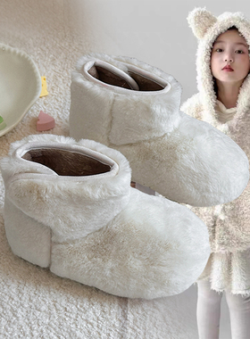 女童白色毛毛靴秋冬季加绒保暖雪地靴软底防滑2025新款百搭短靴子