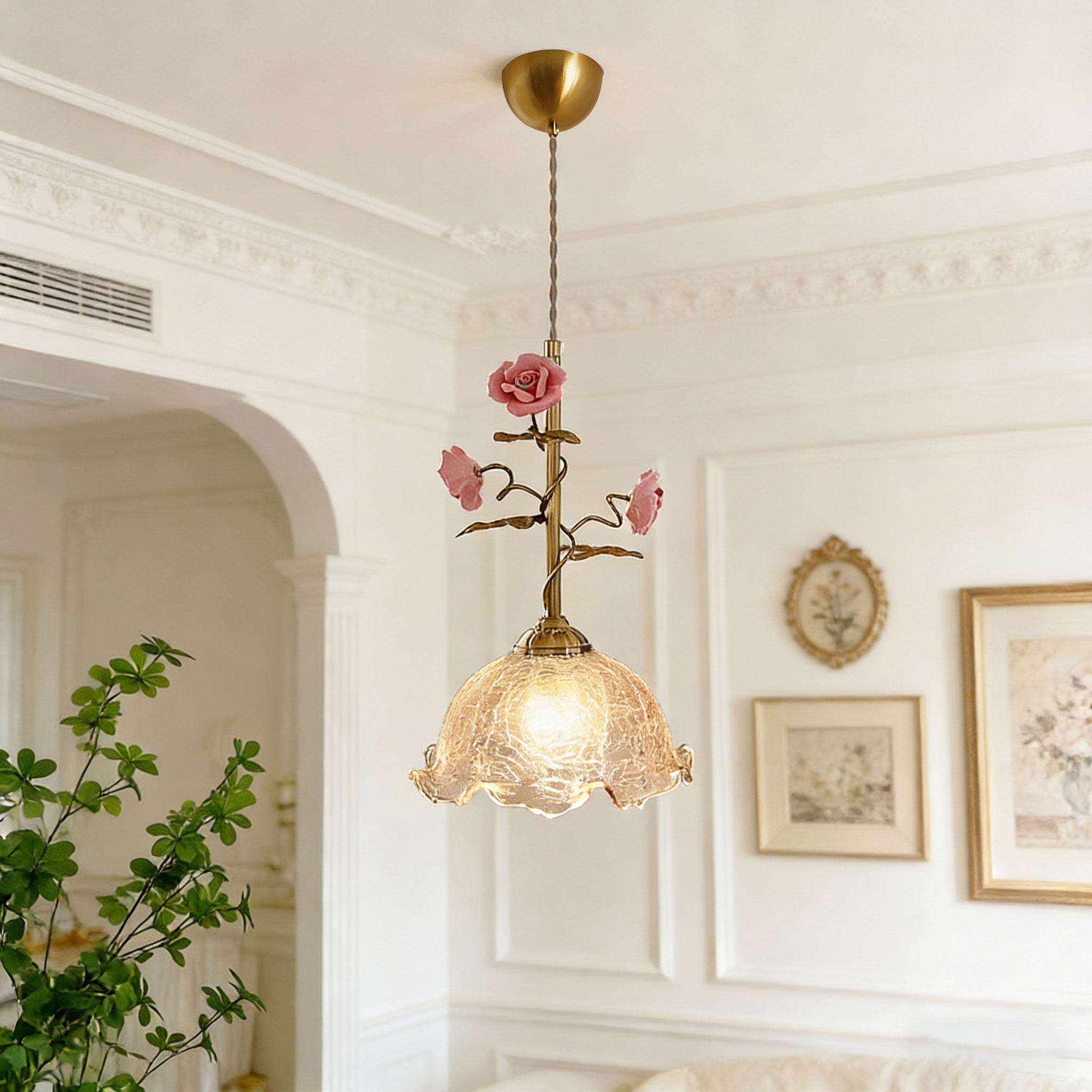 法式复古玫瑰吊灯轻奢玄关花朵床头灯网红吧台卧室餐厅玻璃氛围灯