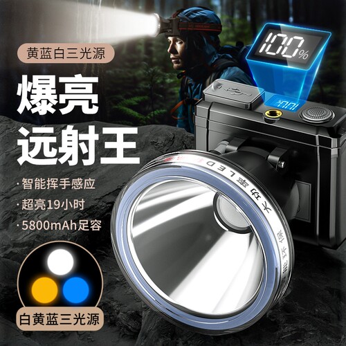 天火强光头灯2026新款超亮感应超长续航激光钓鱼灯头戴式充电矿灯