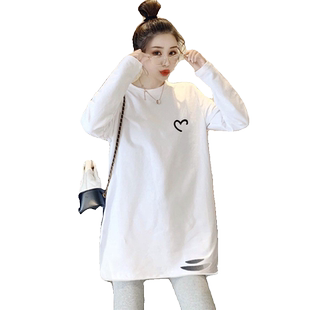 白色打底衫女秋冬季叠穿卫衣内搭大码长袖T恤女宽松中长款上衣