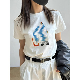 INS韩系女生卡通印花纯色短袖T恤女夏季新款圆领宽松休闲风上衣