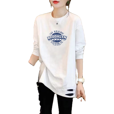 新款欧货中长款白色宽松打底衫女