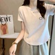 修身 纯欲风白色圆领高腰短袖 韩版 新款 显瘦收腰上衣体恤 t恤女夏季