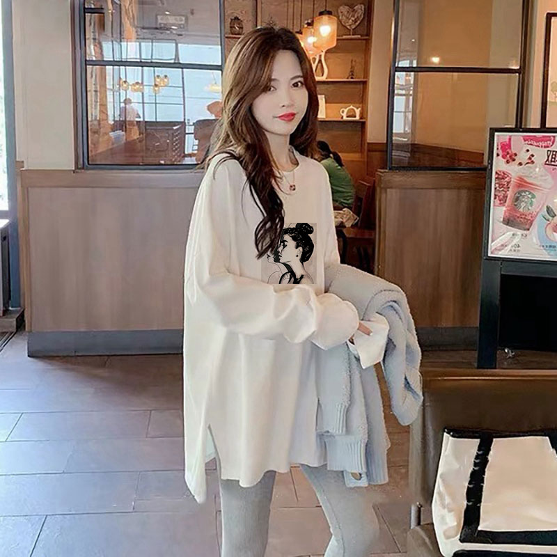 长袖开叉t恤女字母早春